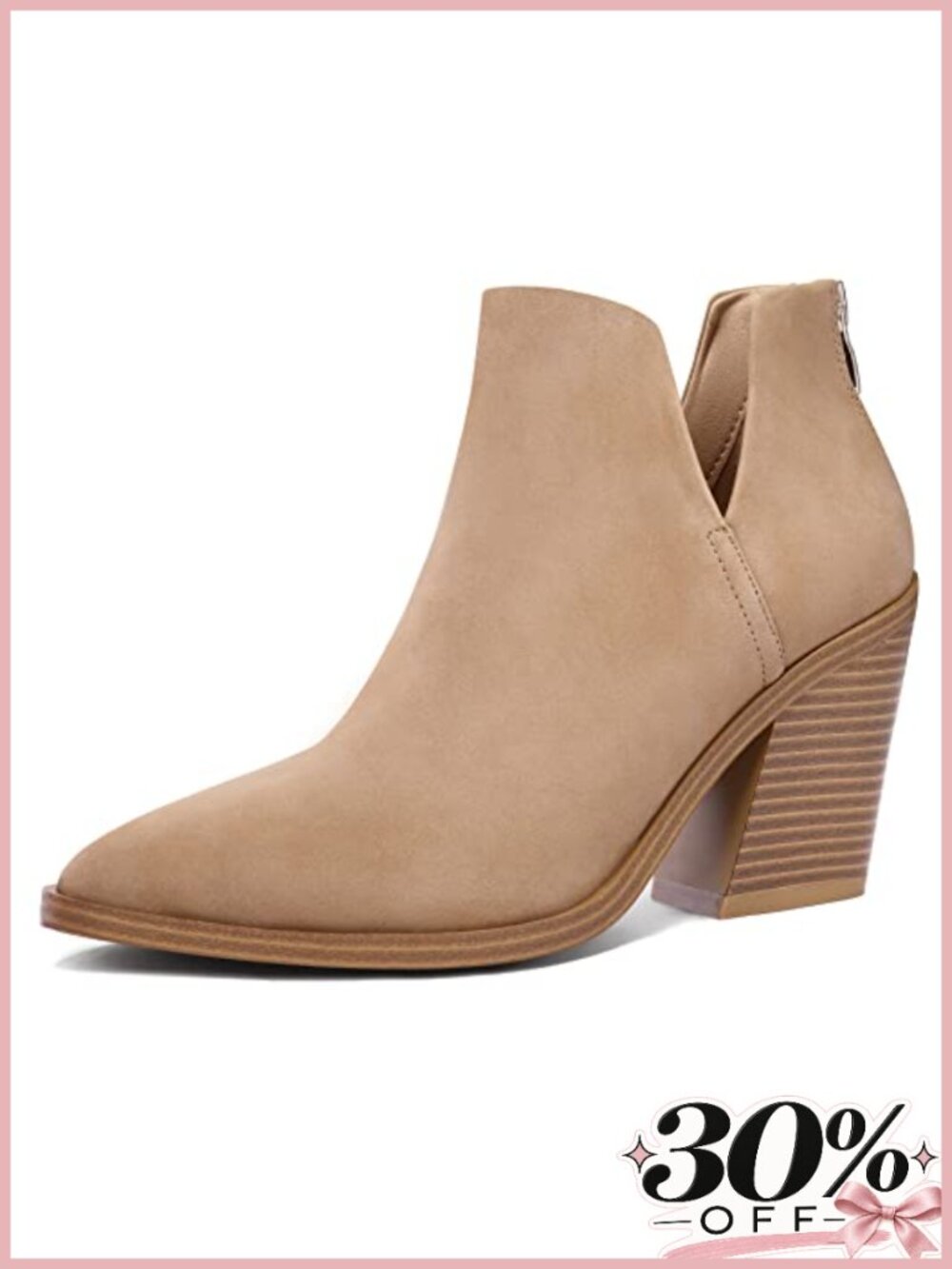 Women's Ankle Boots Cutout Stacked Chunky Heel Booties with Back Zipper